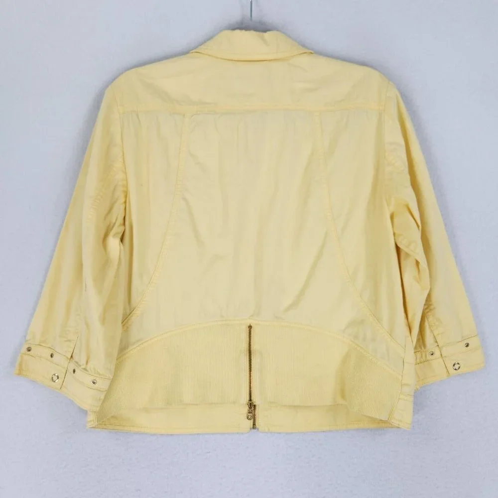 Chicos Jacket Women 1 Yellow 8 3/4 Sleeve Utility Full Zip Lightweight Spring